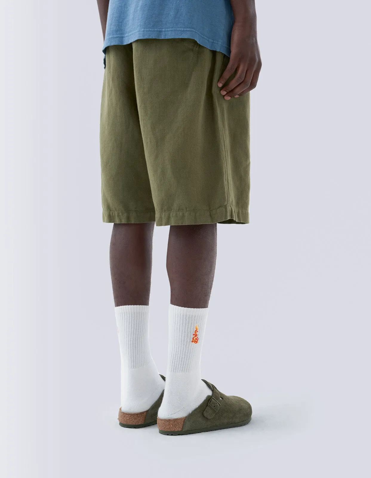 5007 Hemp Asym Loose Track Shorts Olive OG-107F