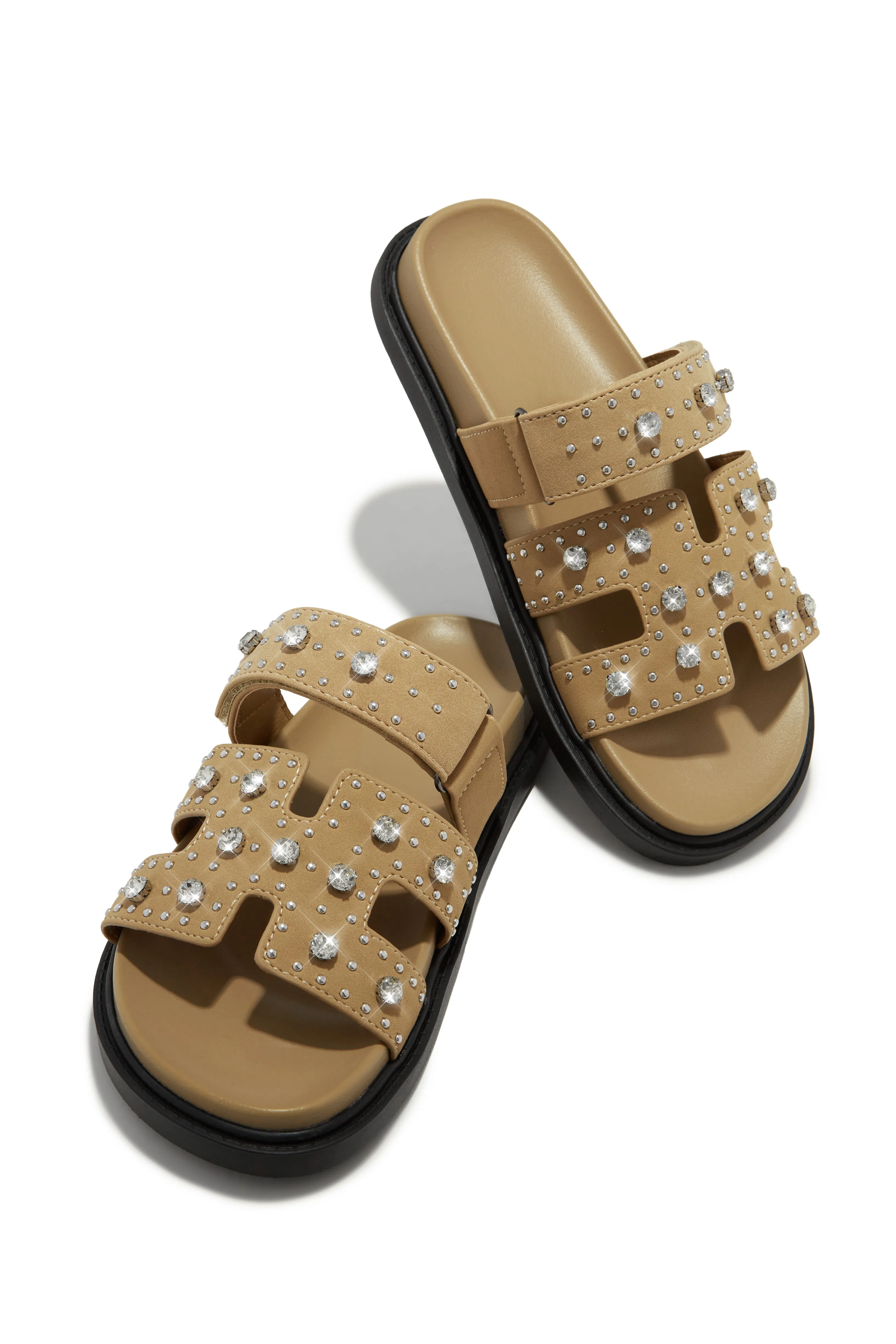 Amani Studded Embellished Slip On Sandals - Nude