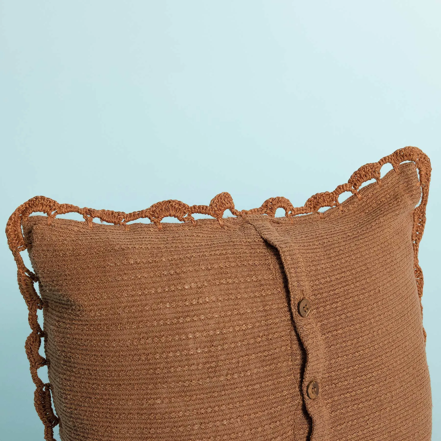 BELLE EPOQUE 100% Organic Hemp Knit Sofa Throw Pillow Cover (Plastic-free, Nut Buttons)