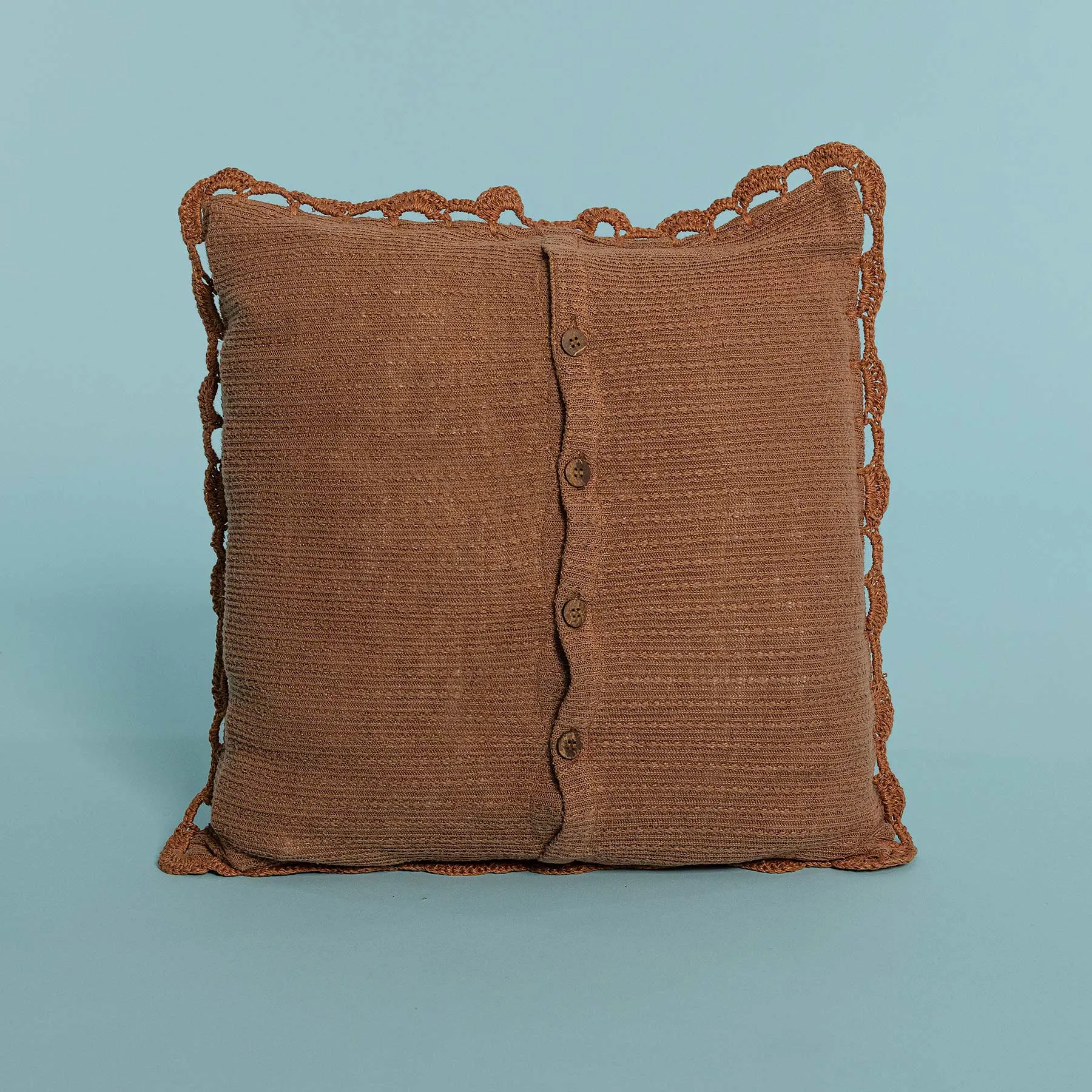 BELLE EPOQUE 100% Organic Hemp Knit Sofa Throw Pillow Cover (Plastic-free, Nut Buttons)