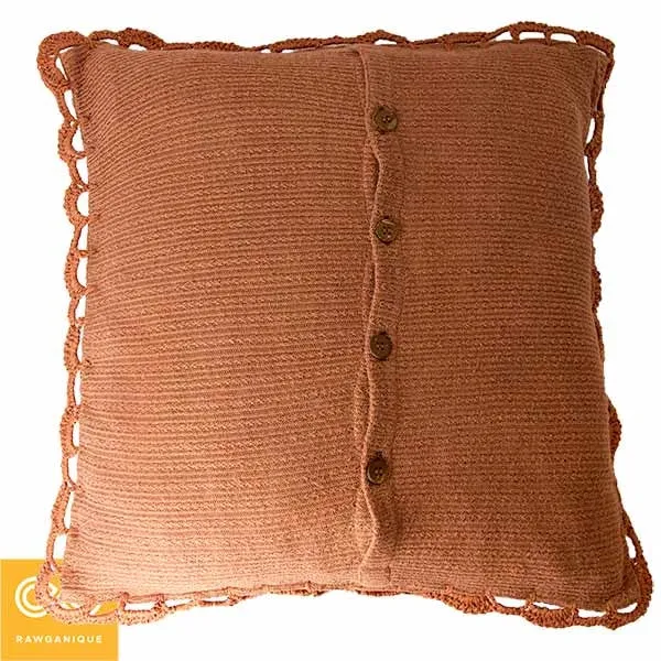 BELLE EPOQUE 100% Organic Hemp Knit Sofa Throw Pillow Cover (Plastic-free, Nut Buttons)