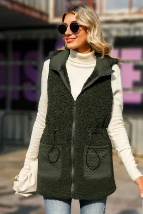 BerryBetty - Army Green Polar Fleece Fall Warm Zip Up Waistcoat