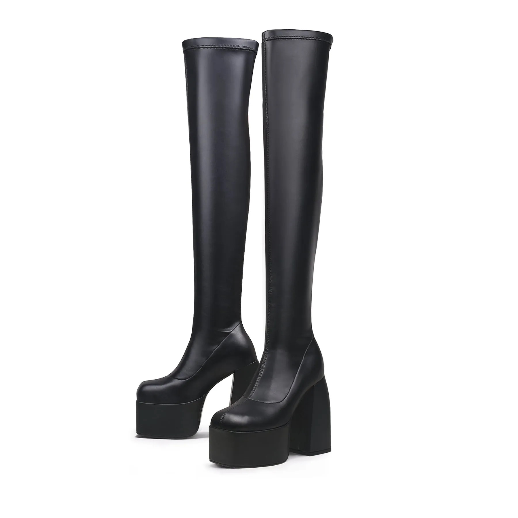 Black Cyberpunk Knee-High Boots