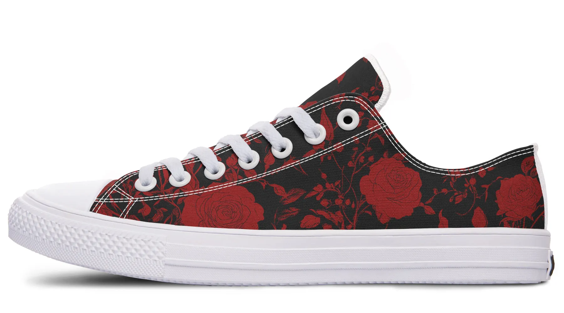 Blood Rose Romance Low Tops - Classic Premium Canvas Shoes with Comfortable and Durable Soles