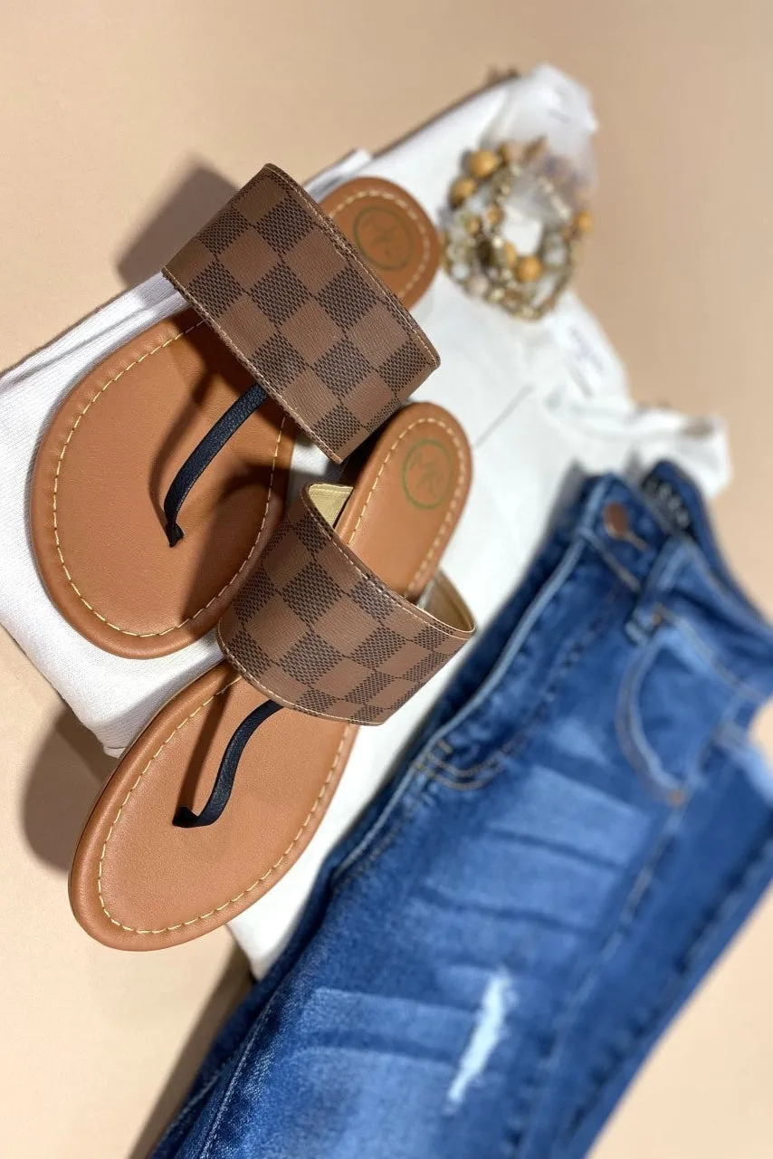 Checking On You- {Cream & Brown} Checkered Sandals