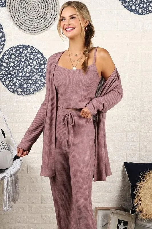 COZY SOFT THERMAL TANK PANTS AND CARDIGAN SET