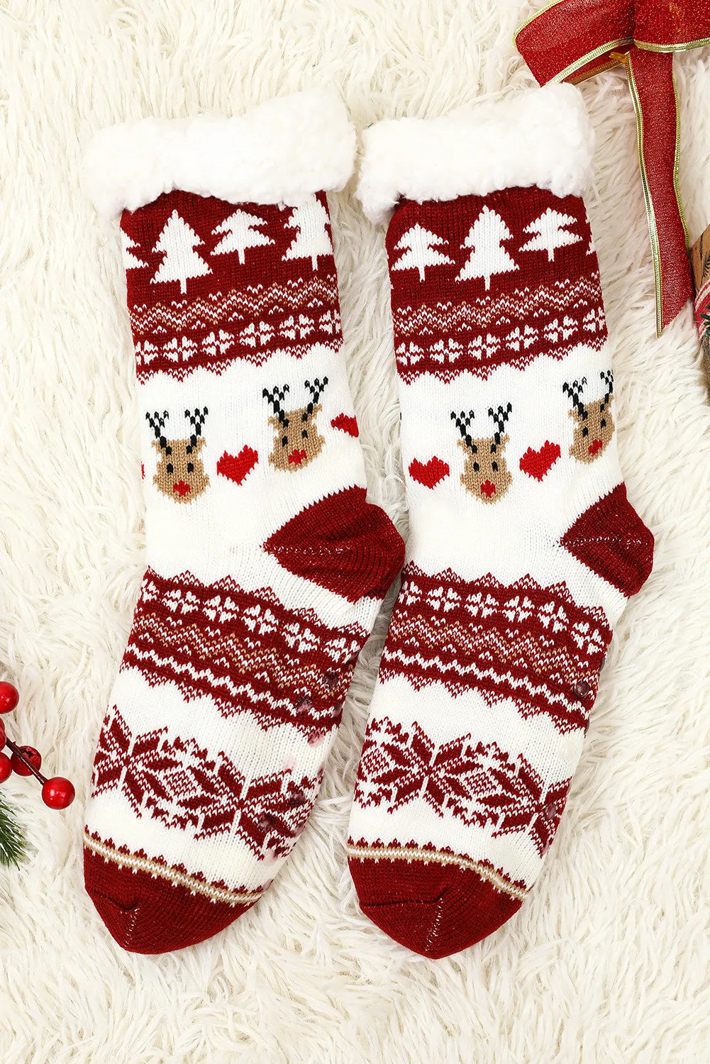 Fleece Crew Sock Santa Claus Socks for Winter Christmas