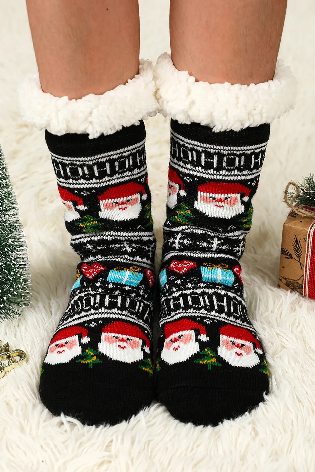 Fleece Crew Sock Santa Claus Socks for Winter Christmas