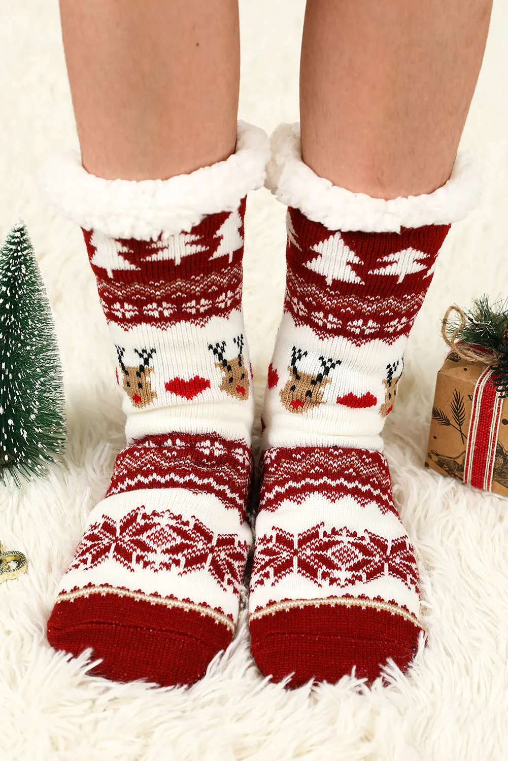 Fleece Crew Sock Santa Claus Socks for Winter Christmas