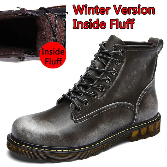 Handmade Cow Split Leather Boots Warm Fur Men Winter Shoes Waterproof Footwear High Quality Autumn Ankle Adult Men Boots