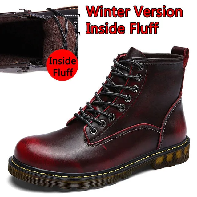 Handmade Cow Split Leather Boots Warm Fur Men Winter Shoes Waterproof Footwear High Quality Autumn Ankle Adult Men Boots