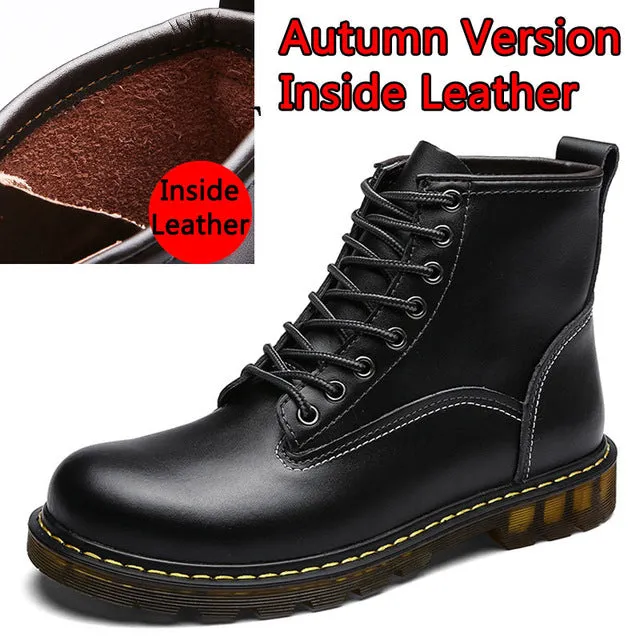 Handmade Cow Split Leather Boots Warm Fur Men Winter Shoes Waterproof Footwear High Quality Autumn Ankle Adult Men Boots