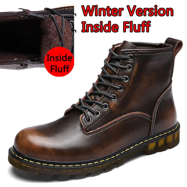 Handmade Cow Split Leather Boots Warm Fur Men Winter Shoes Waterproof Footwear High Quality Autumn Ankle Adult Men Boots