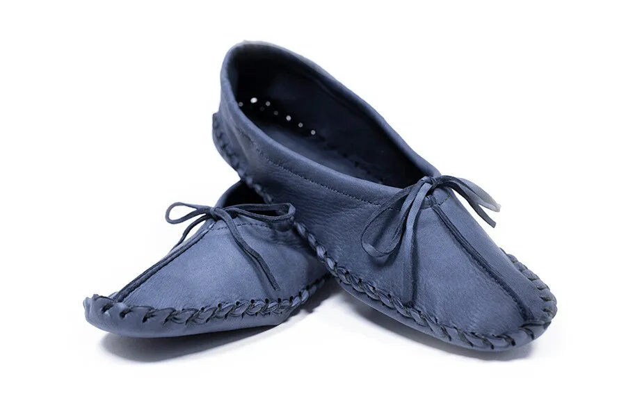 Handmade Ladies Original Leather Ballet Moccasins - Denim Blue