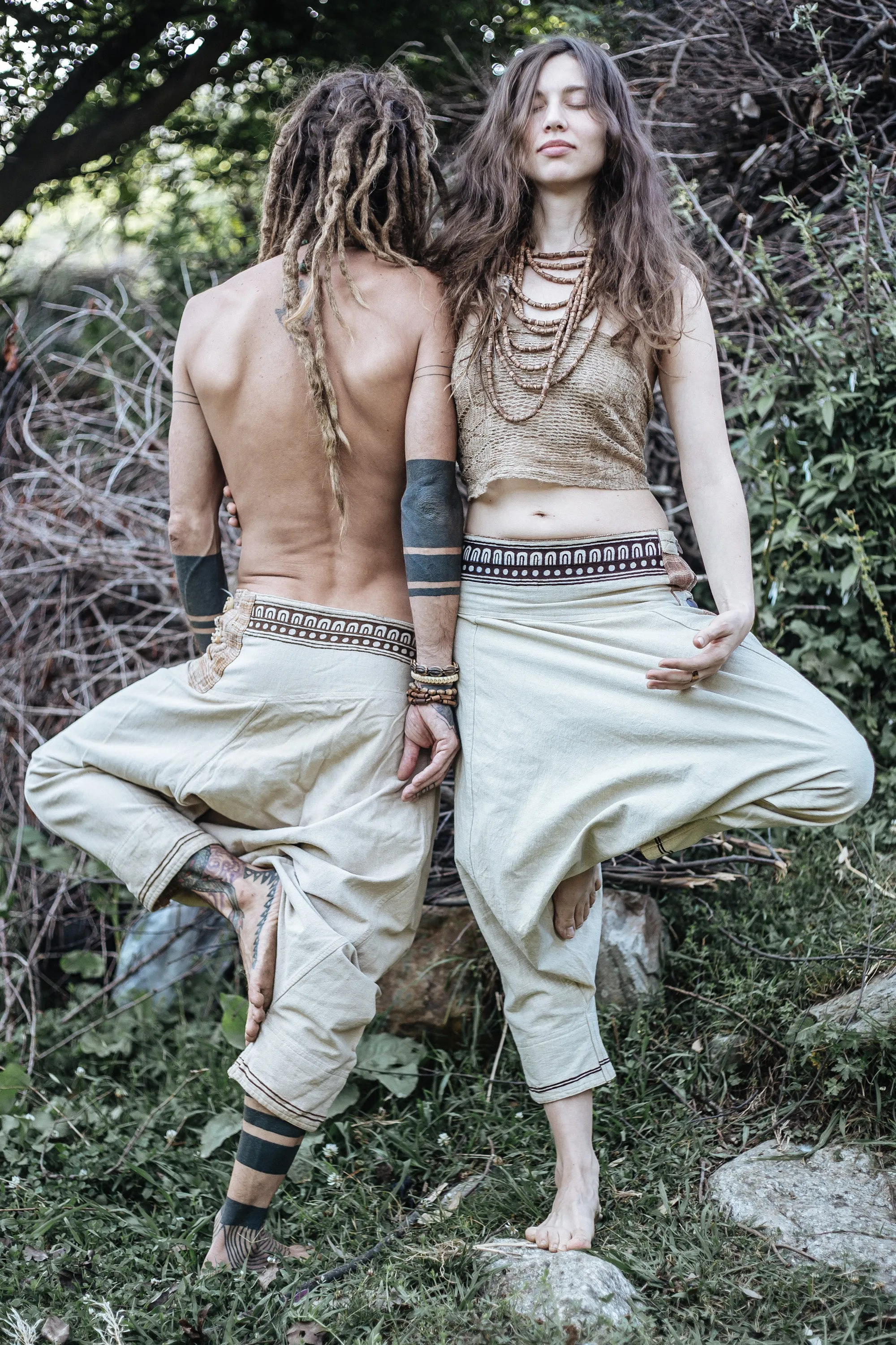 Hemp Cotton Harem Pants ⋗⋙ With Tribal Embroidery ⋗⋙ Unisex ⋘⋖