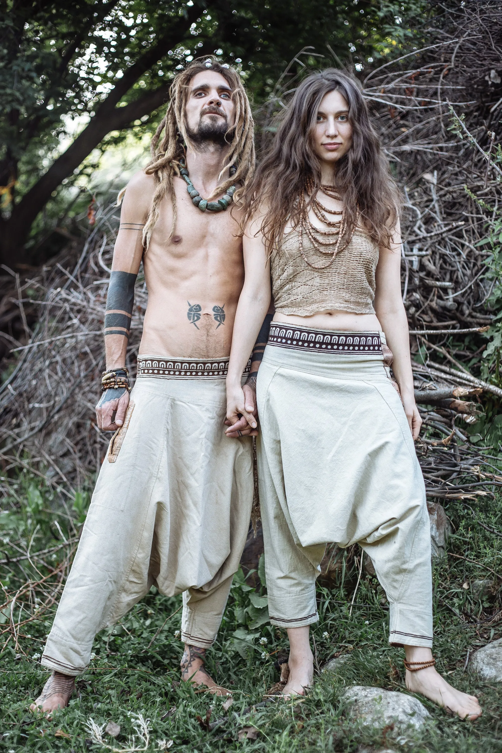 Hemp Cotton Harem Pants ⋗⋙ With Tribal Embroidery ⋗⋙ Unisex ⋘⋖