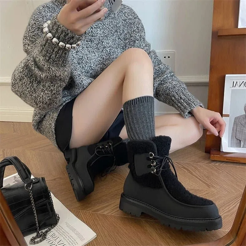 Leather Ankle Wool Snow Boots