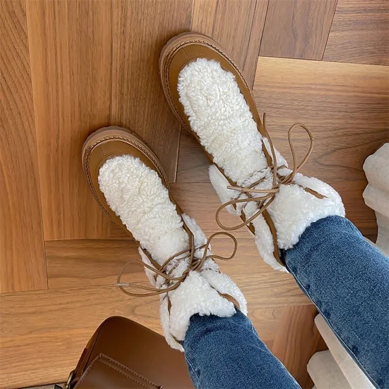 Leather Ankle Wool Snow Boots