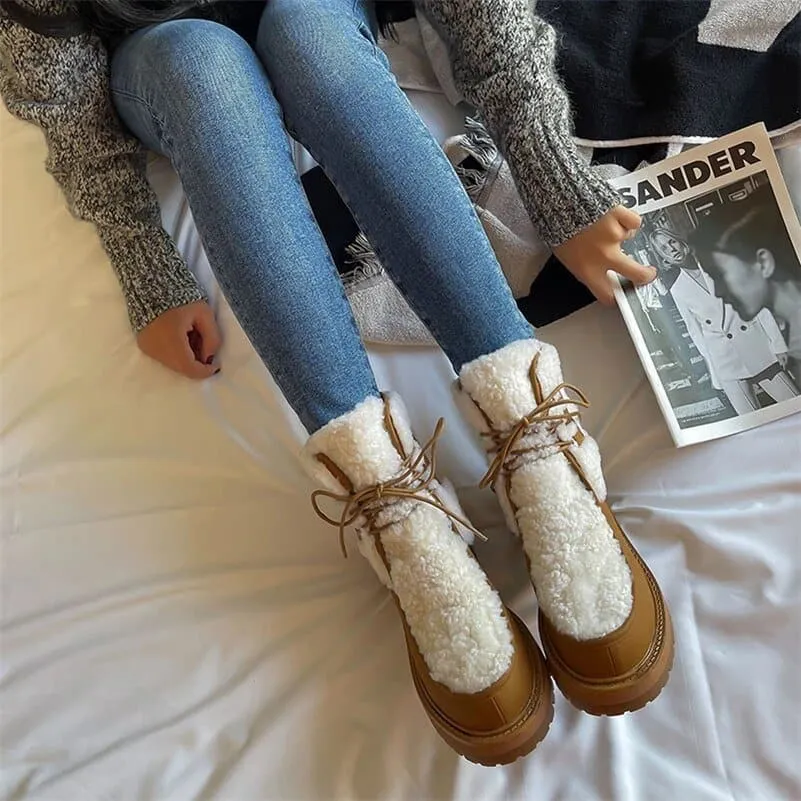 Leather Ankle Wool Snow Boots