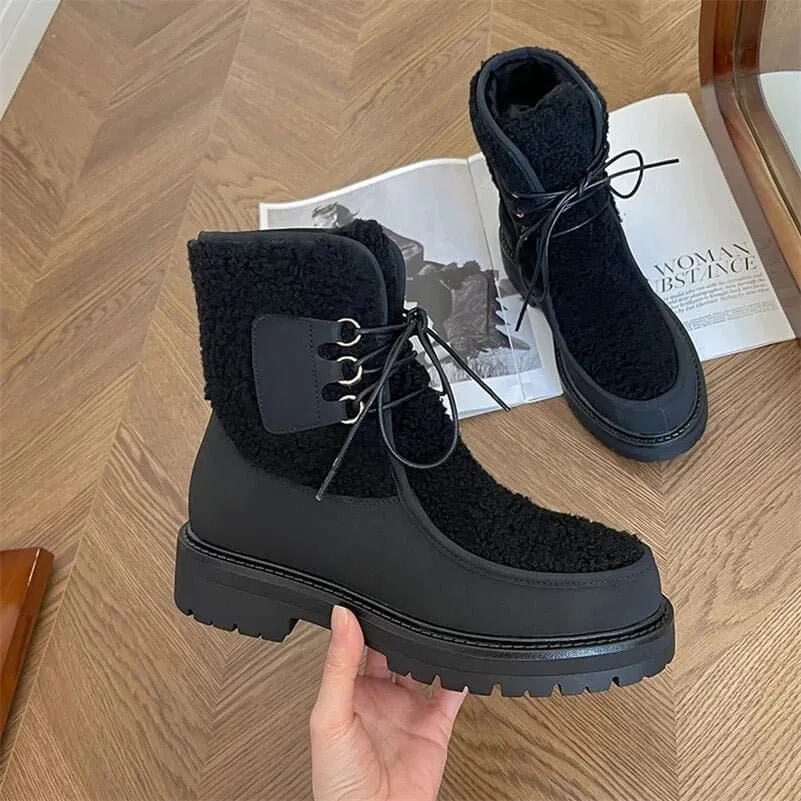 Leather Ankle Wool Snow Boots