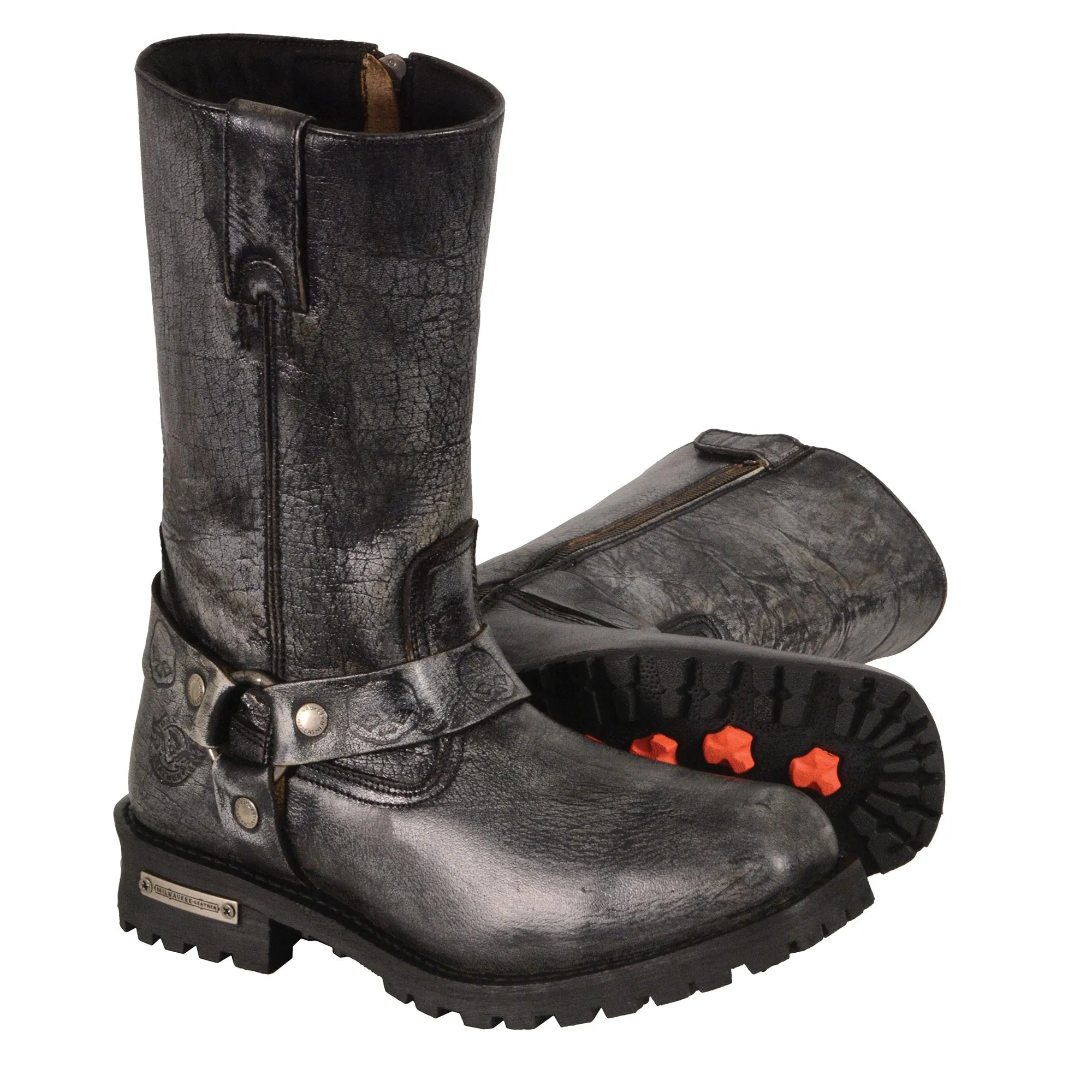 Men’s Distressed Gray 11″Inch Classic Harness Square Toe Boot