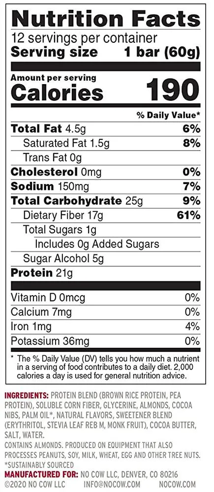 No Cow Plant Based Protein Bars