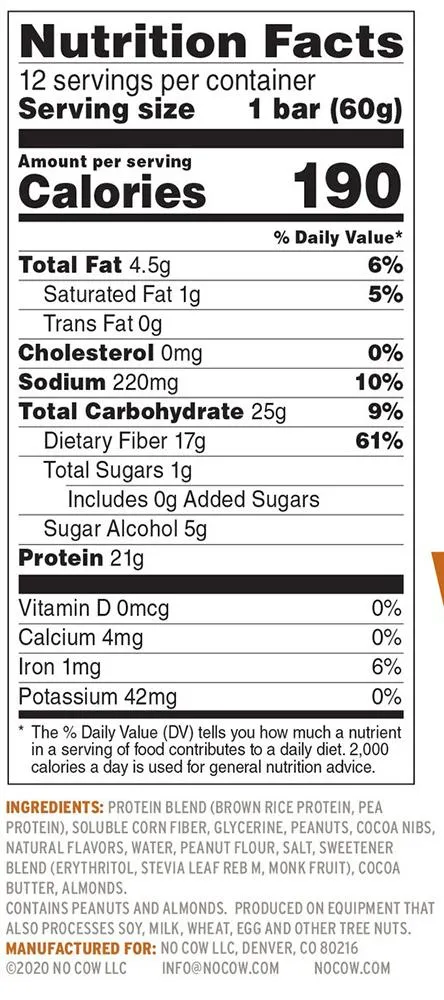 No Cow Plant Based Protein Bars