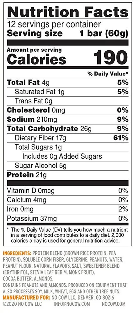 No Cow Plant Based Protein Bars