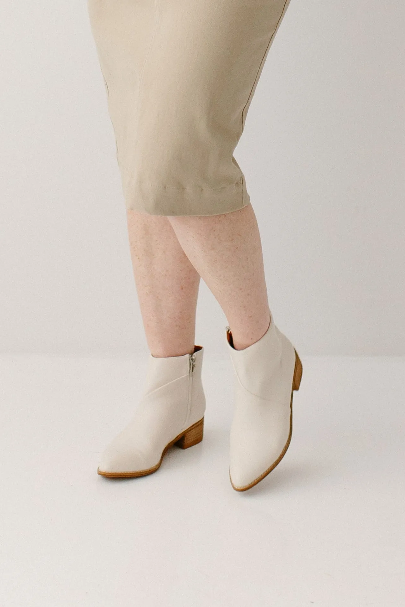 'Oslo' Low Heel Ankle Boots in Cream FINAL SALE