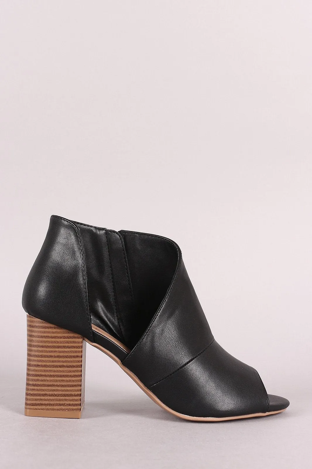 Qupid Peep Toe D Orsay Chunky Stacked Heel Booties