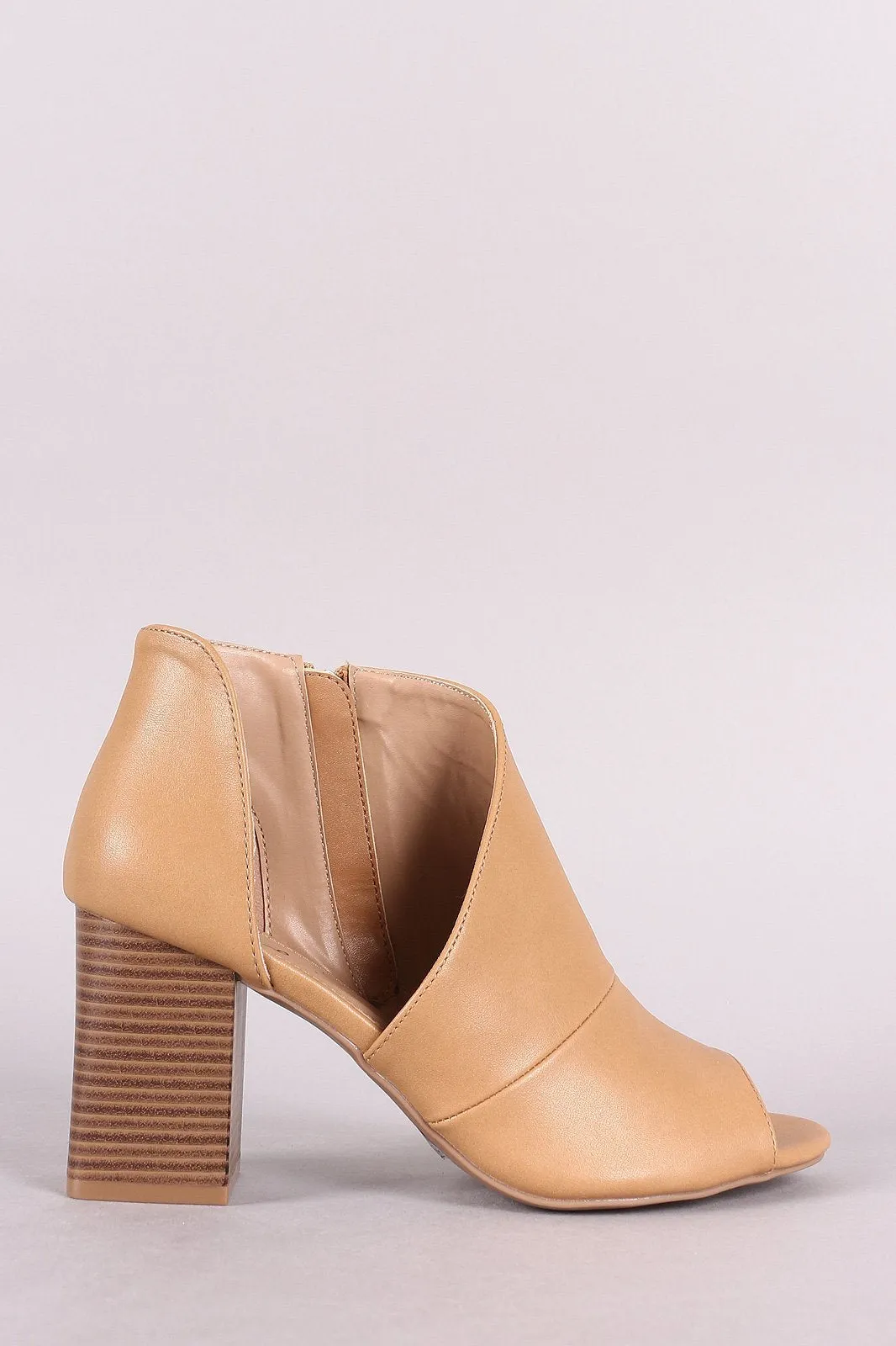 Qupid Peep Toe D Orsay Chunky Stacked Heel Booties