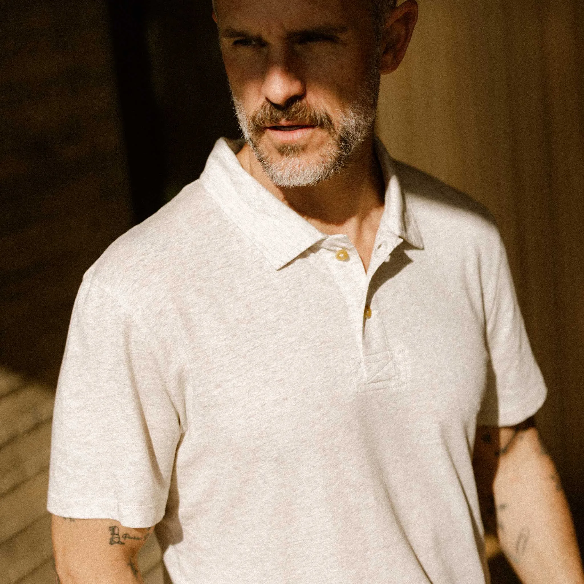 The Cotton Hemp Polo in Heather Oat