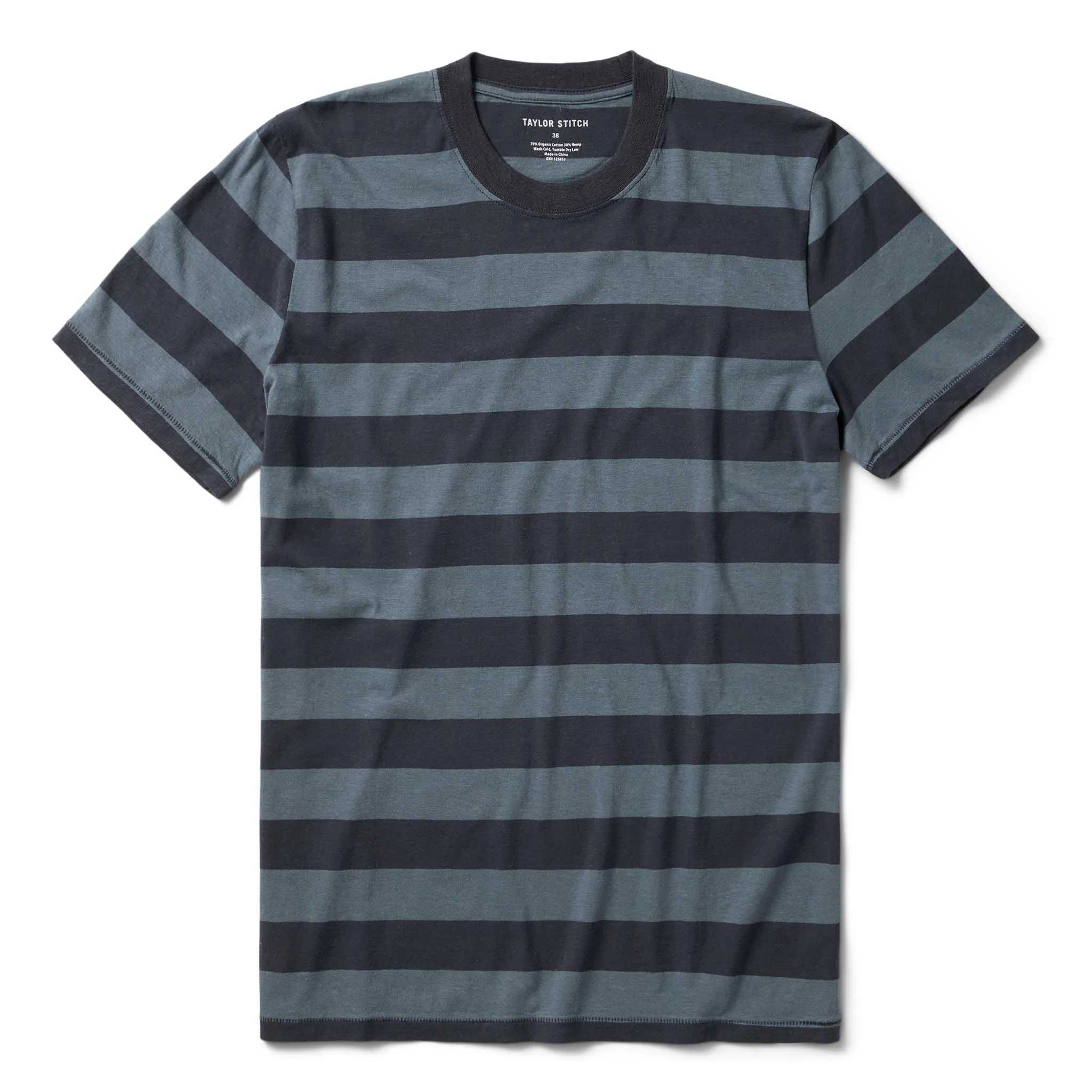 The Cotton Hemp Tee in Storm and Navy Stripe