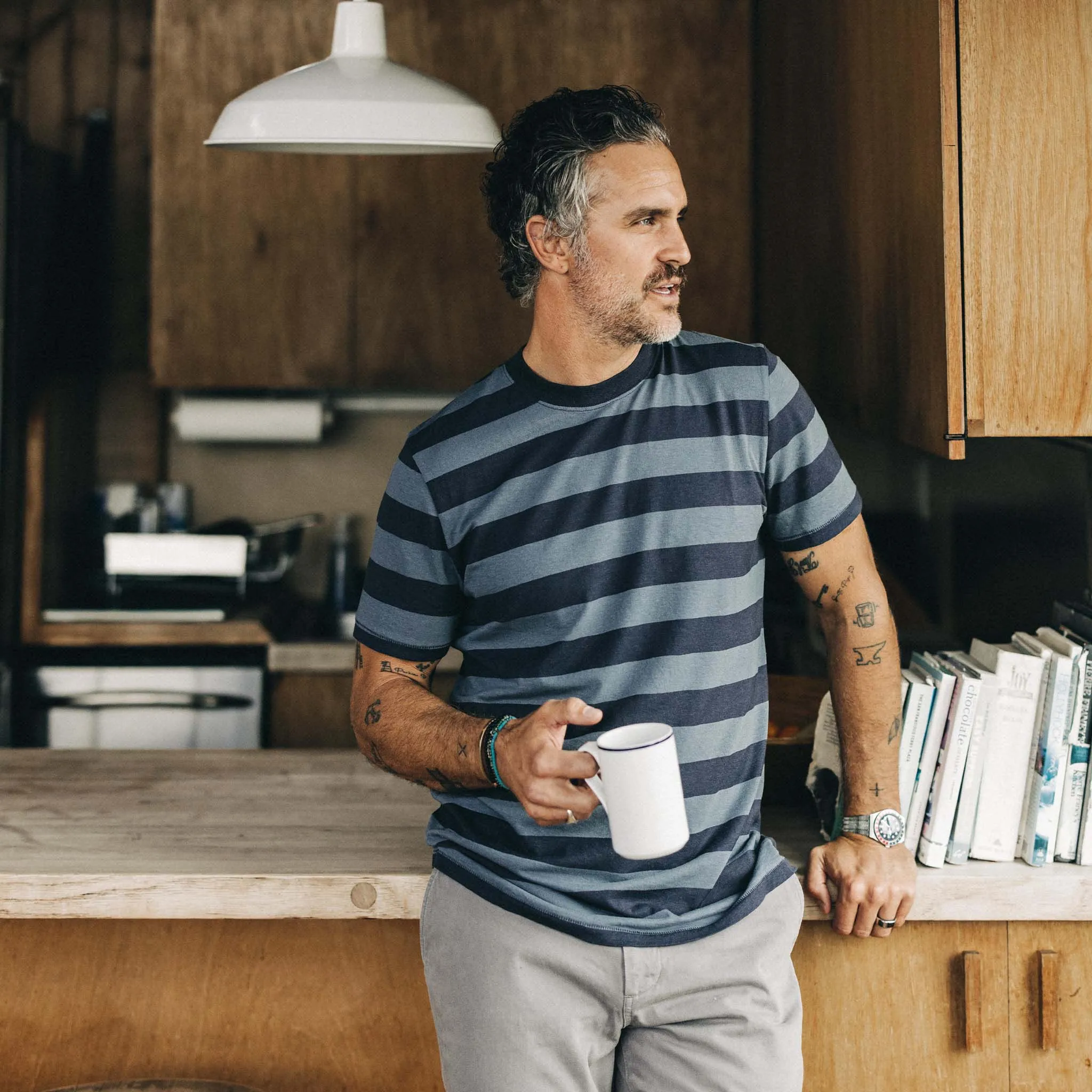 The Cotton Hemp Tee in Storm and Navy Stripe